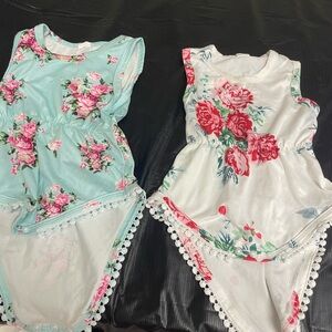 SHEIN Floral Bodysuits - Aqua and White